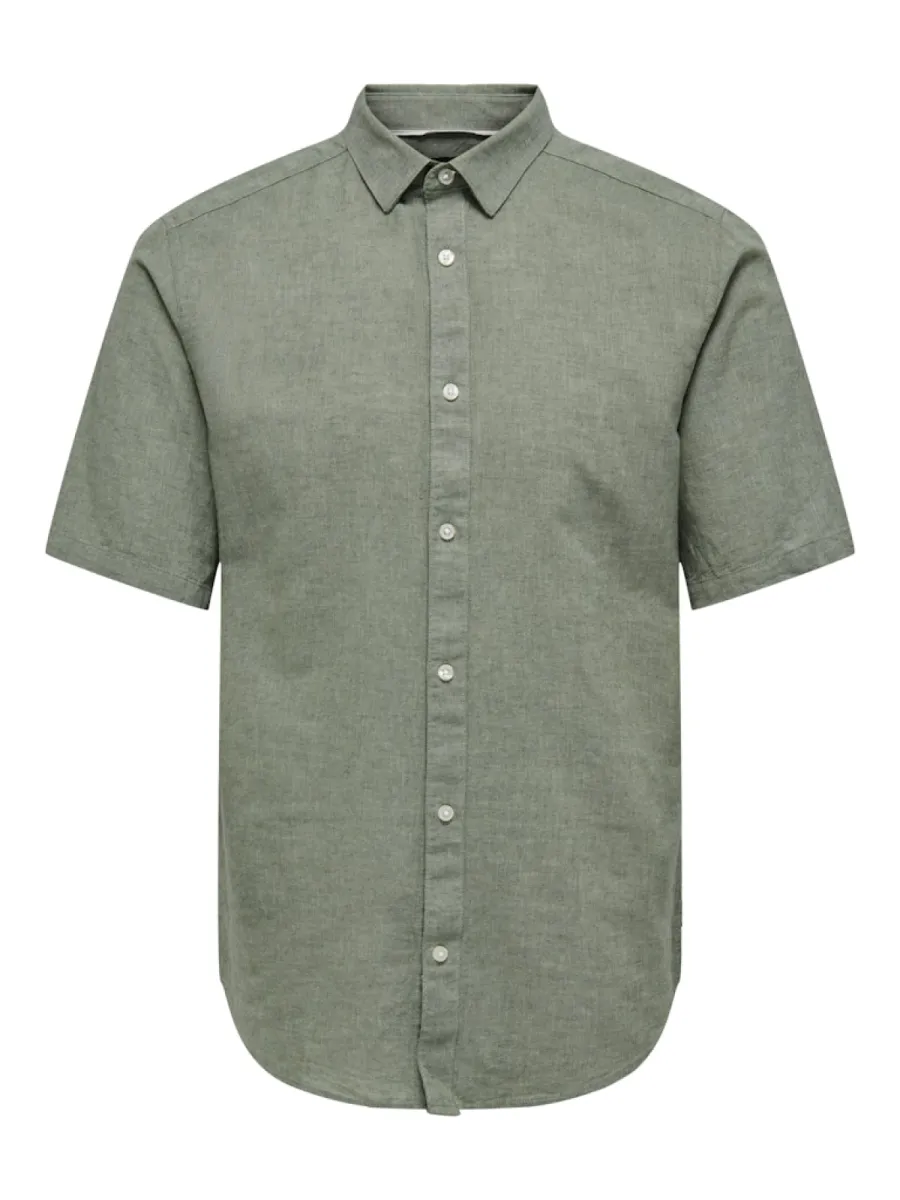SONS-ONSCAIDEN SS SOLID LINEN SHIRT NOOS-22009885-Swamp-GROEN