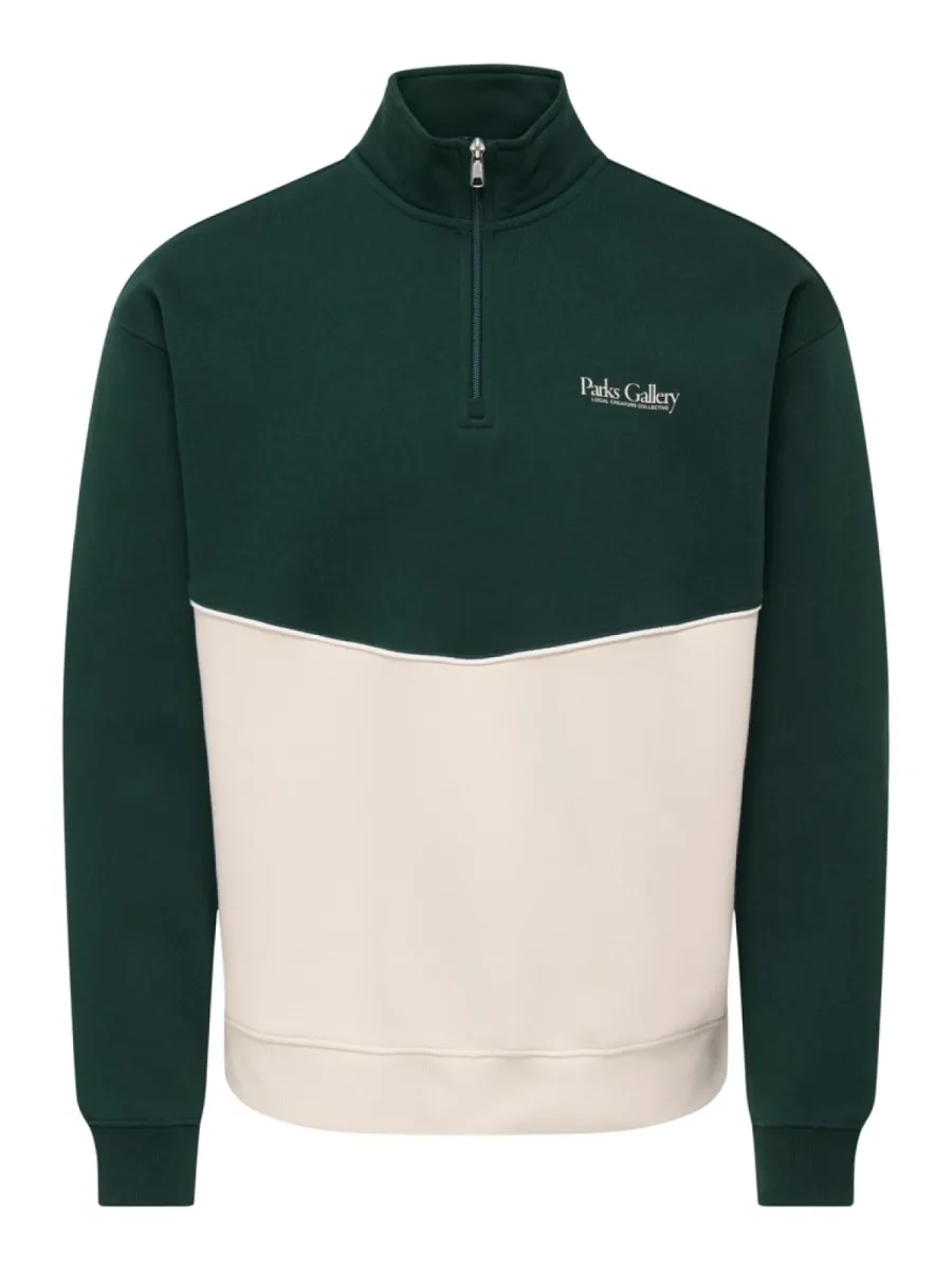SONS-ONSCERES RLX HALF ZIP PARKS HIGH NE-22039475-Moonbeam-GROEN