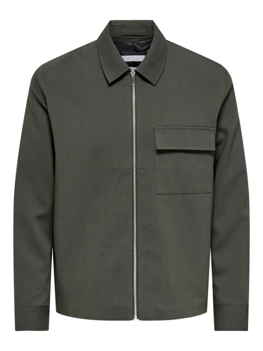 SONS-ONSWILL REG 0292 ZIP OVERSHIRT FRML-22038673-Beluga-GROEN