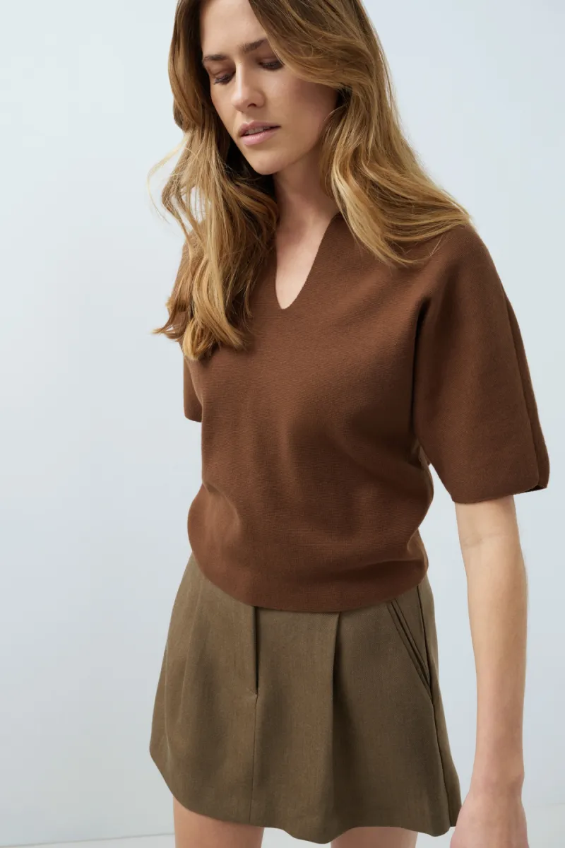 YAYA-Geweven minirok met plooien; Polyester/Viscose/Elastane; 90617-01-321044-608-90617-BRUIN