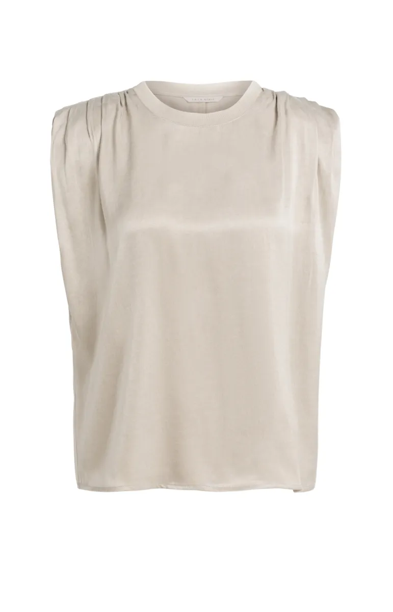 YAYA-Mouwloze top met plooien op de; Lyocell/Rayon Silk; 61103-01-701408-608-61103-BLAUW