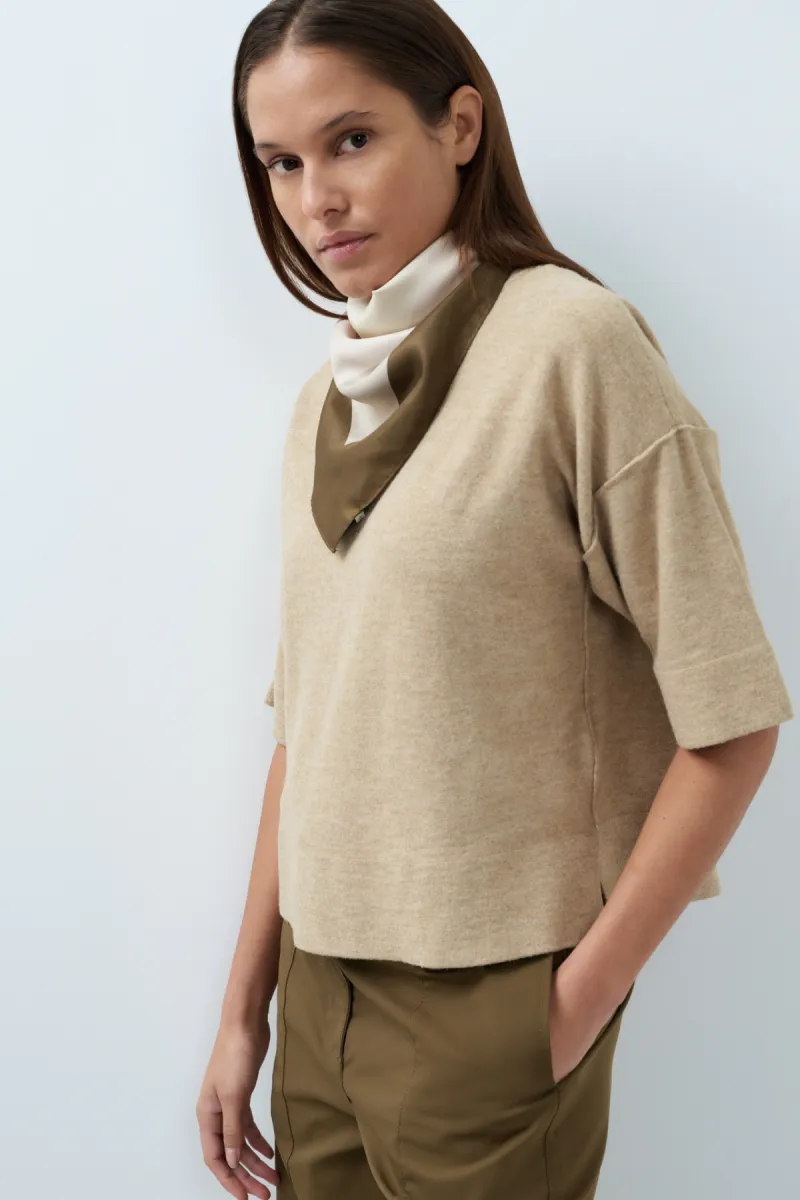 YAYA-Oversized gebreid t-shirt; Polyester/Acrylic/Wool; 990822-01-000621-608-990822-BEIGE