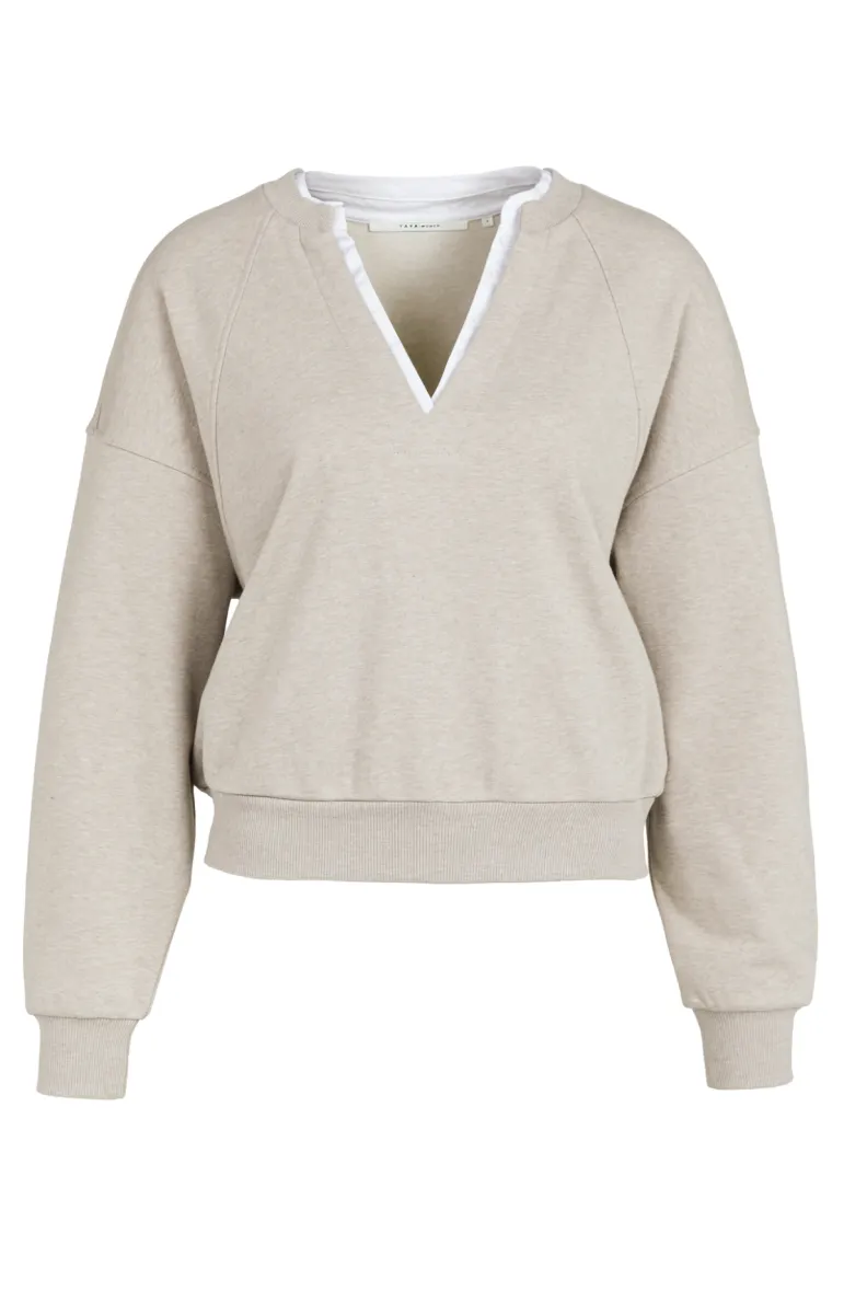 YAYA-Sweatshirt met V-hals en gewev; Cotton/Polyester; 611032-01-109127-608-611032-LICHT-/PAREL GRIJS