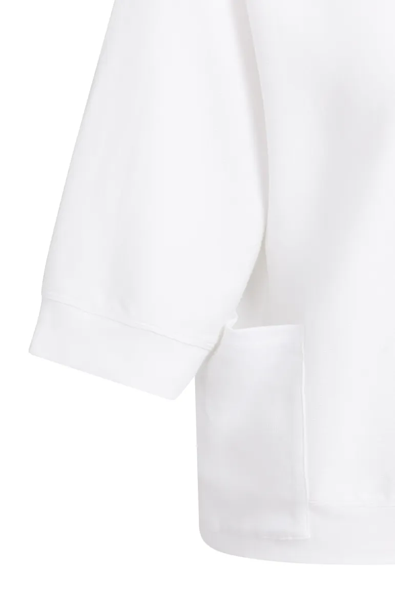 YAYA-Trui met korte mouwen en ribbo; Cotton/Elastane-01-709407-608-00000-OFF WHITE