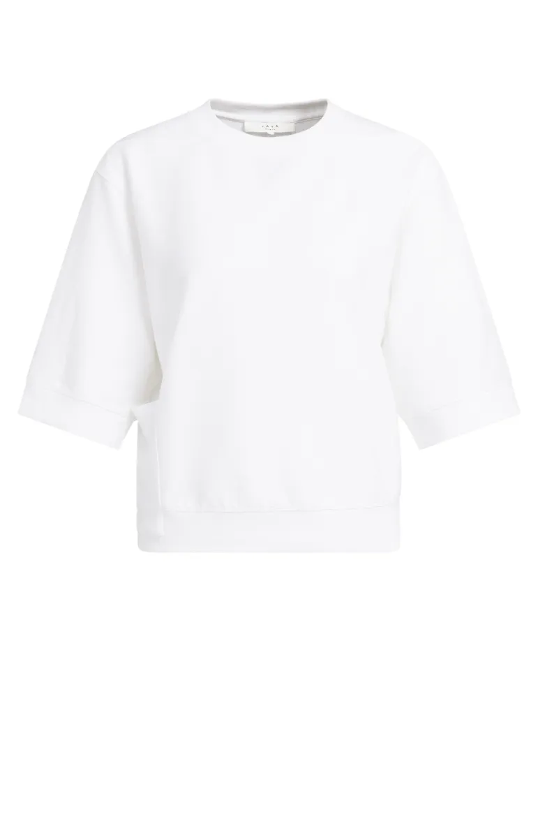 YAYA-Trui met korte mouwen en ribbo; Cotton/Elastane-01-709407-608-00000-OFF WHITE