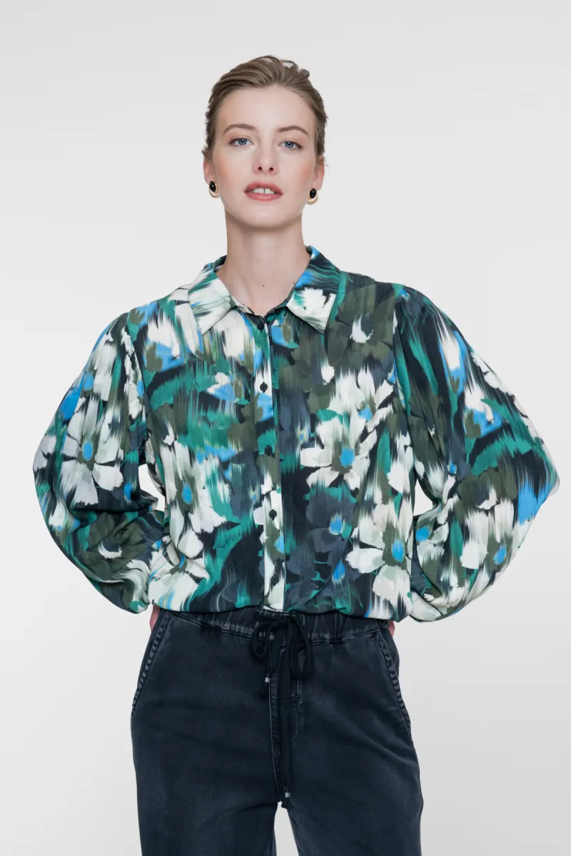 GEISHA-Blouse-63646-20-530 Green/blue-LEGERGROEN