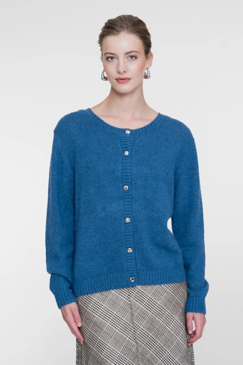 GEISHA-Cardigan round neck with buttons-64588-14-625 Blue-BLAUW
