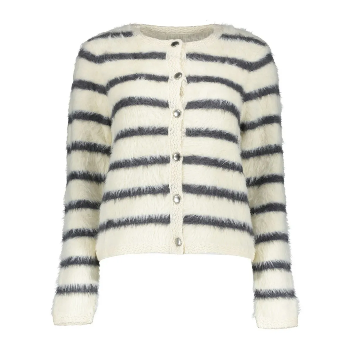 GEISHA-Cardigan stripe hairy-64504-10-10 Off-white/dark grey-OFF WHITE