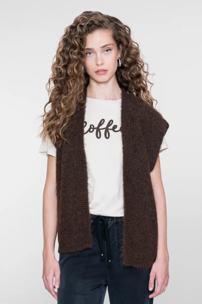 GEISHA-Gilet knitted-64534-29-785 Dark brown-DONKER BRUIN