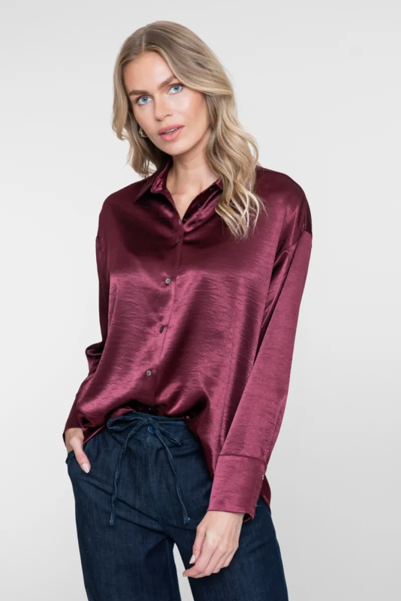 GEISHA-Satin blouse-63508-10-480 Burgundy-DONKER ROOD