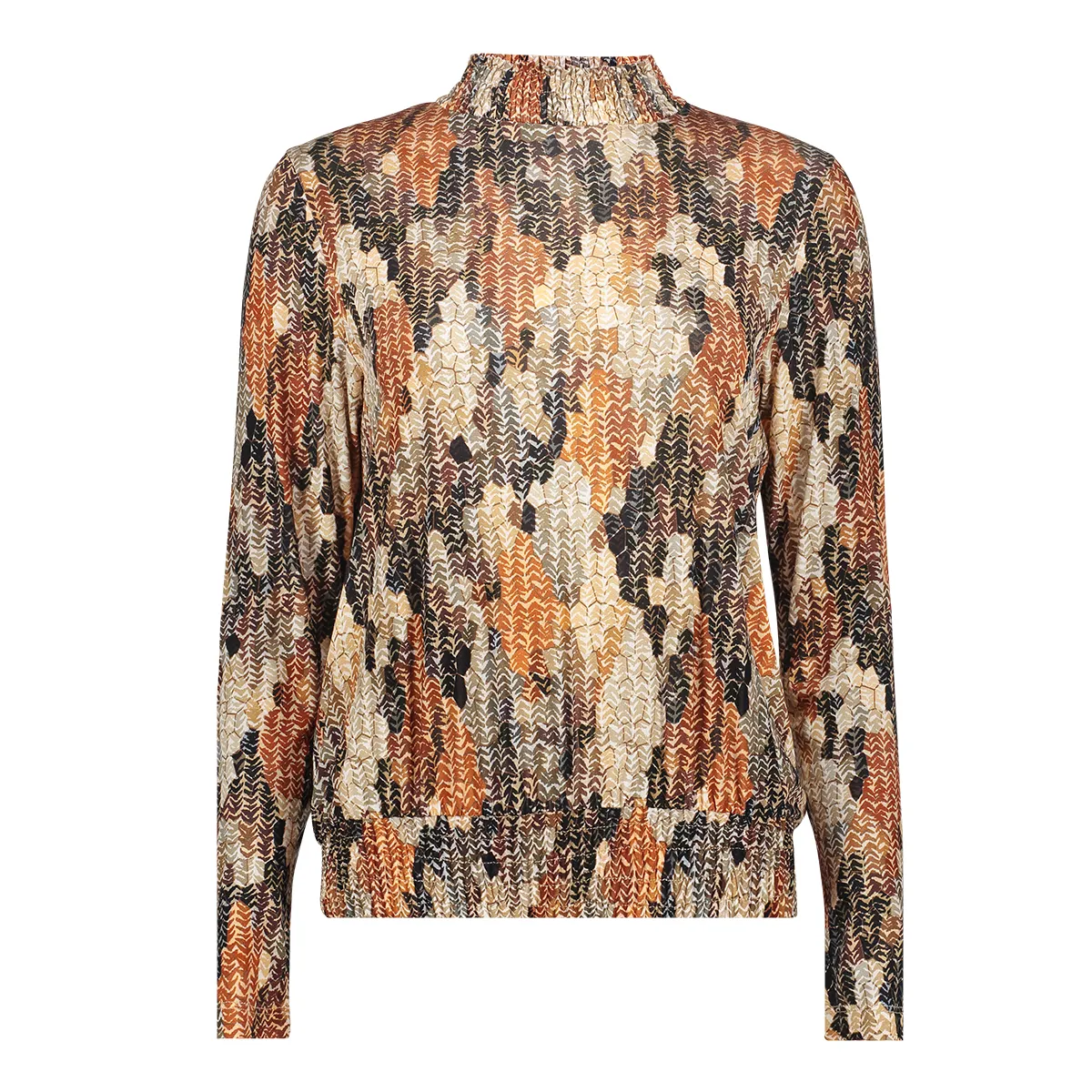 GEISHA-Top smock AOP jersey-62535-60-999 Black/orange-ZWART