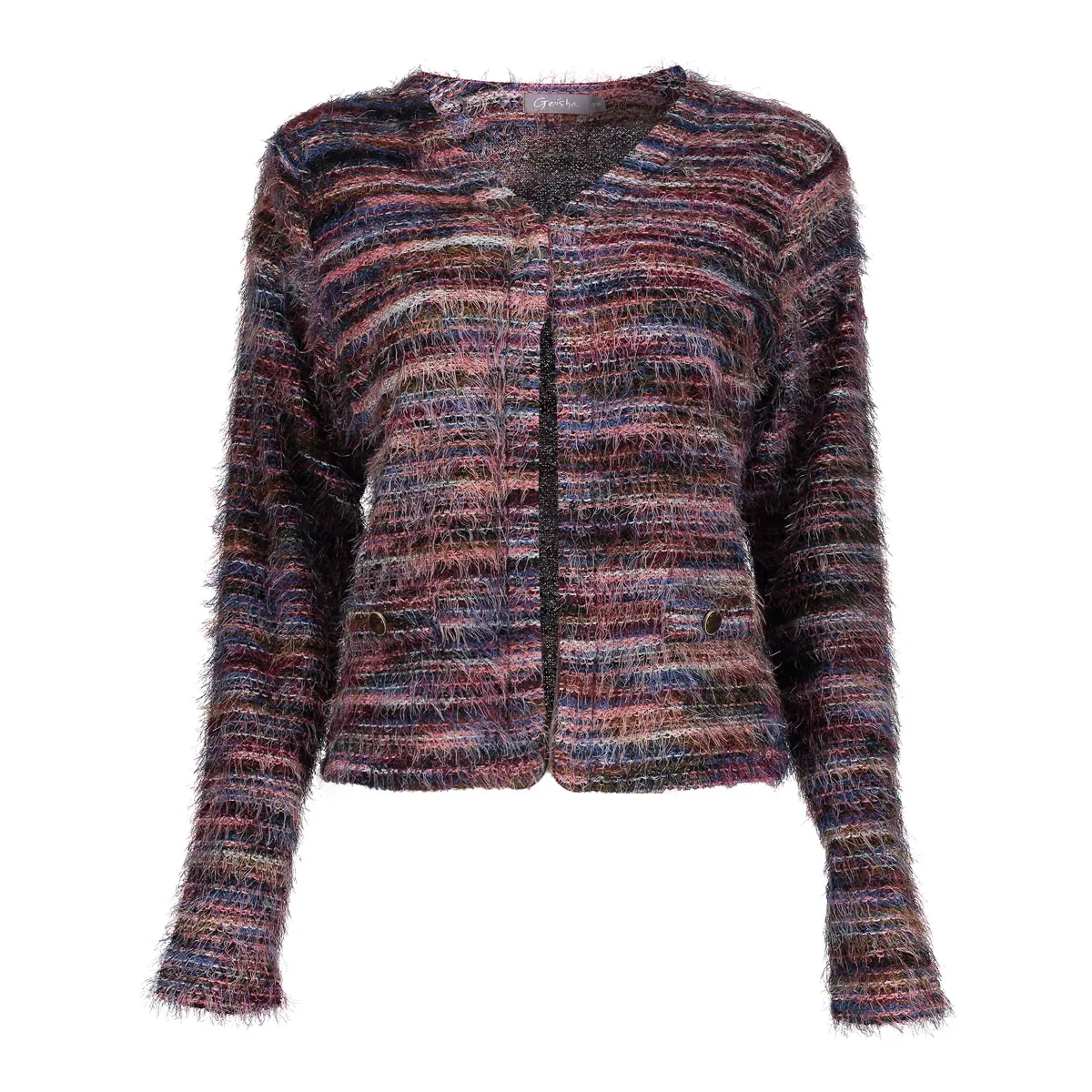 GEISHA-Vest stripes hairy-64500-10-480 Burgundy-BORDEAUX