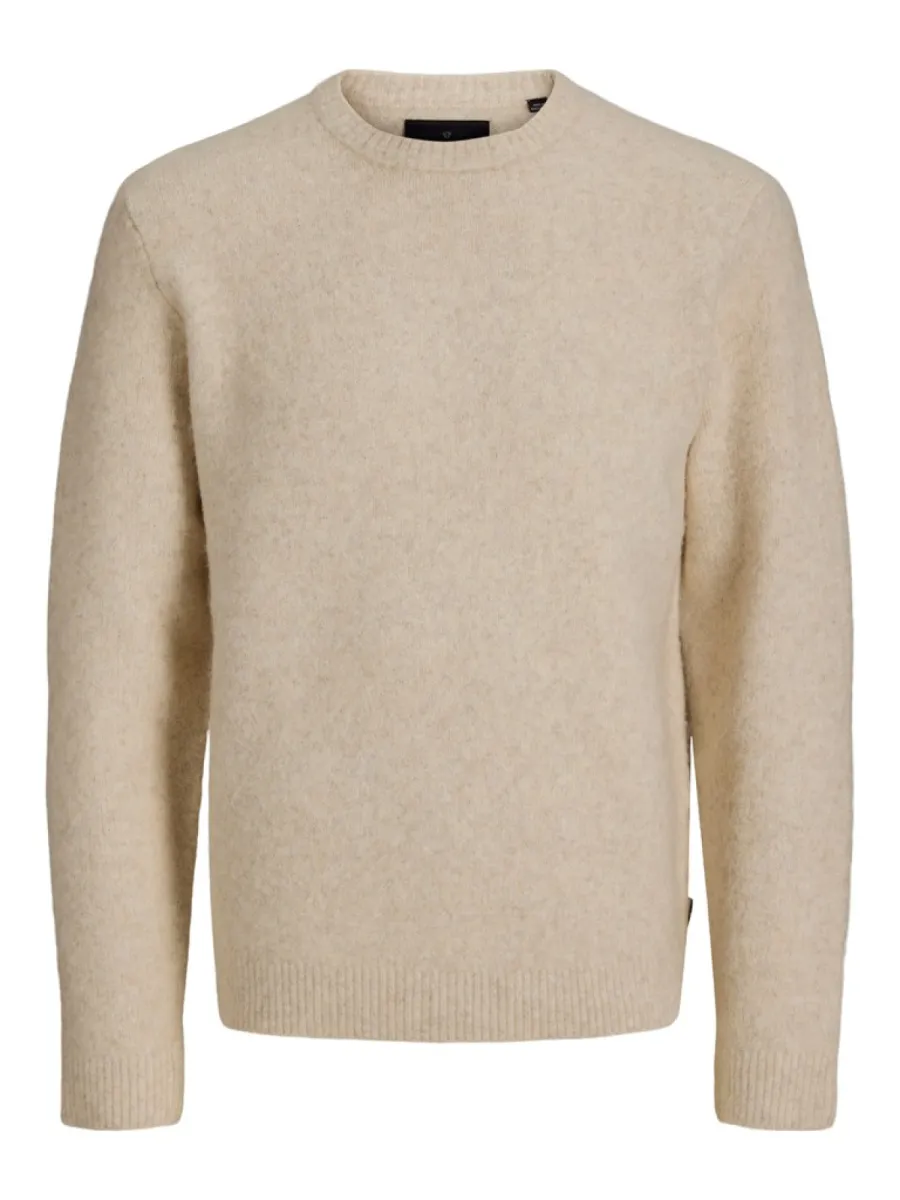 JACK & JONES-JPRBLASIMON SOUFFLE KNIT CREW NECK-12286881-Ancient scroll-BEIGE