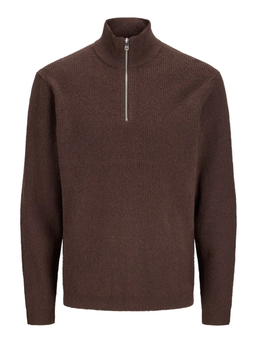 JACK & JONES-JPRBLAWESLEY KNIT HALF ZIP BF-12305686-Chocolate martini-CHOCOLADE