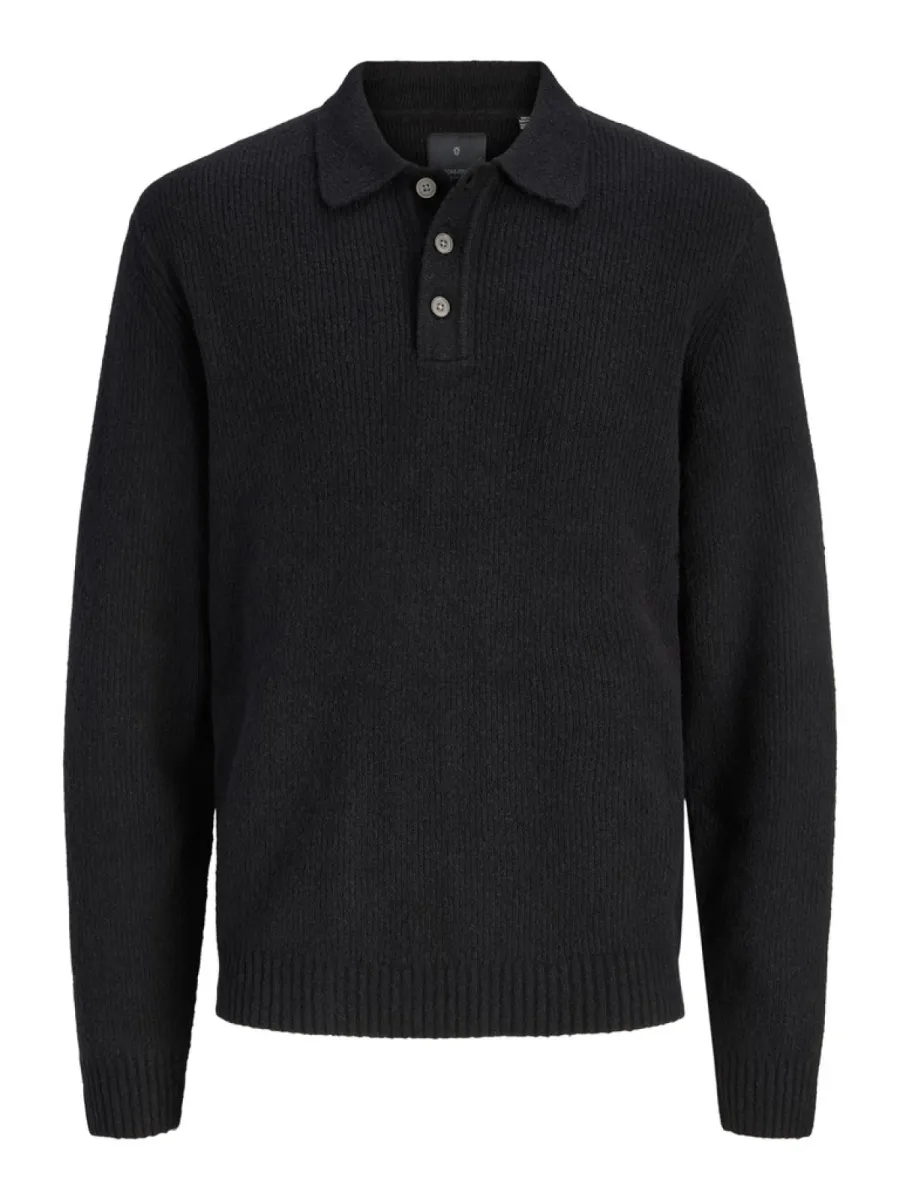 JACK & JONES-JPRBLAWESLEY KNIT POLO LS BF LN-12311973-Black-ZWART