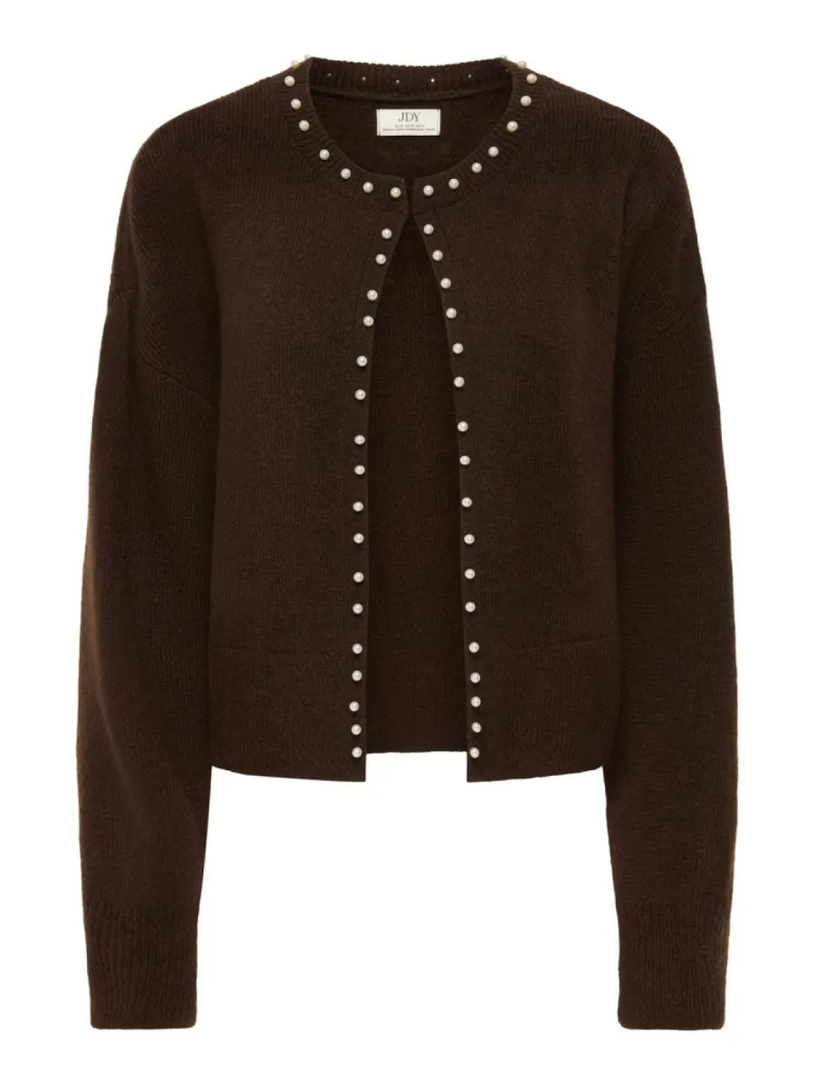 JDY-JDYEMMALI L/S ONEBUTTON PEARL CARDI-15376584-Coffee Bean-CAFE