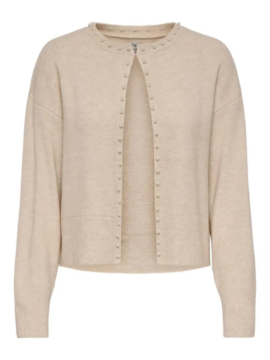 JDY-JDYEMMALI L/S ONEBUTTON PEARL CARDI-15376584-Sandshell-ZAND