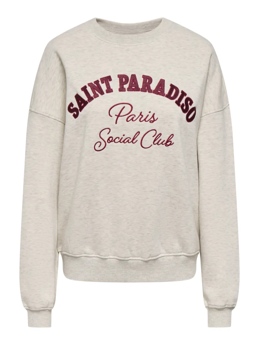 JDY-JDYMESA L/S O-NK EMB SWEAT JRS NOOS-15370526-Oatmeal-GRIJS MELEE