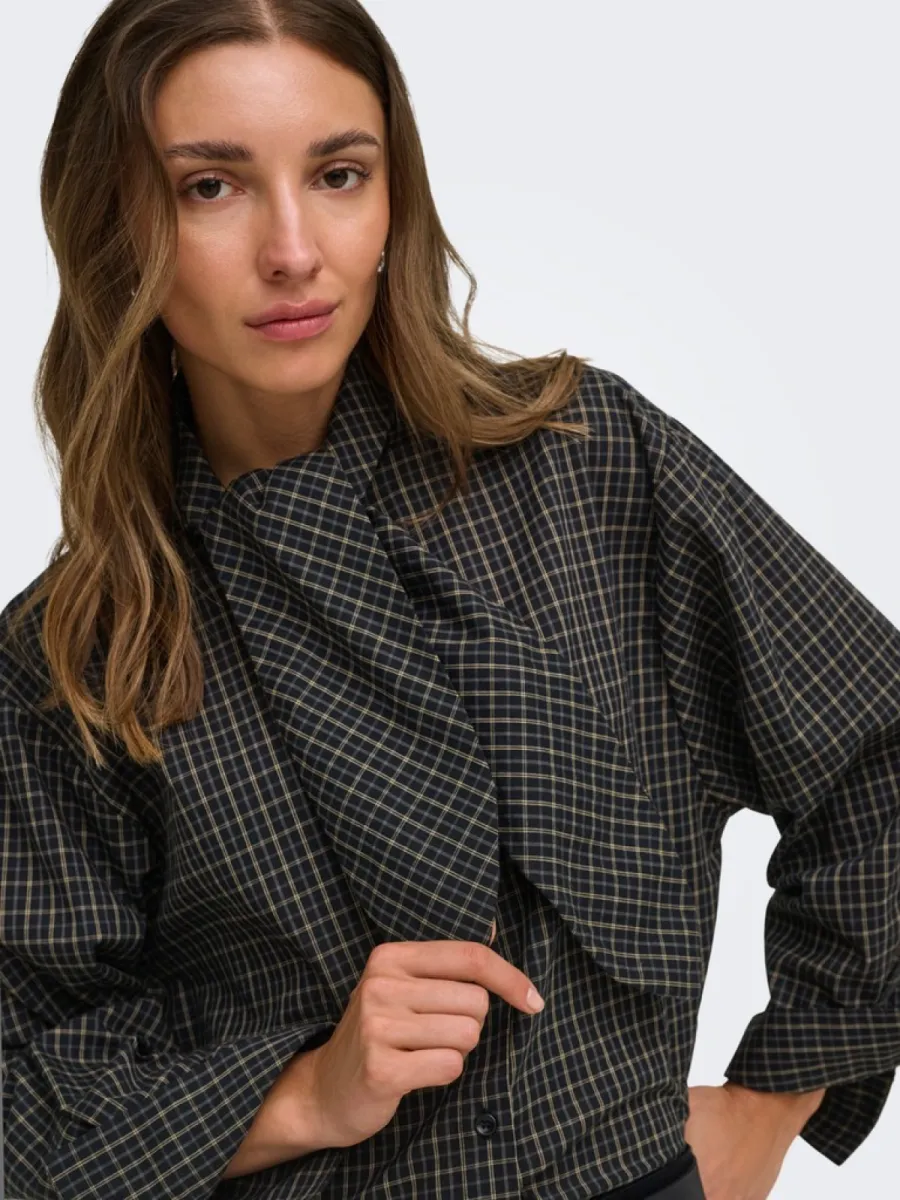 JDY-JDYVILDA L/S SCARF SHIRT WVN NOOS-15384549-Black Checks-ZWART COMBINATIES
