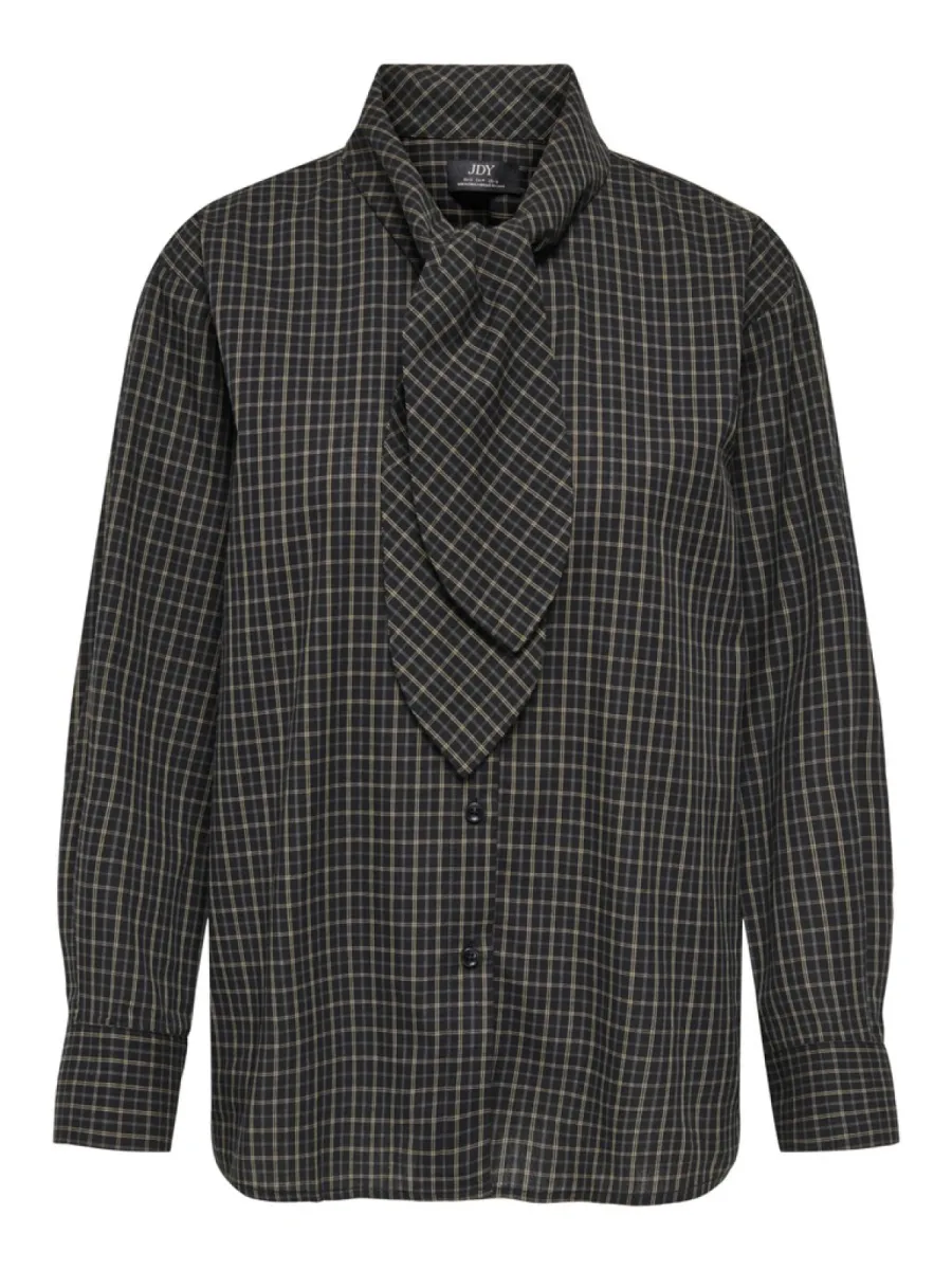 JDY-JDYVILDA L/S SCARF SHIRT WVN NOOS-15384549-Black Checks-ZWART COMBINATIES
