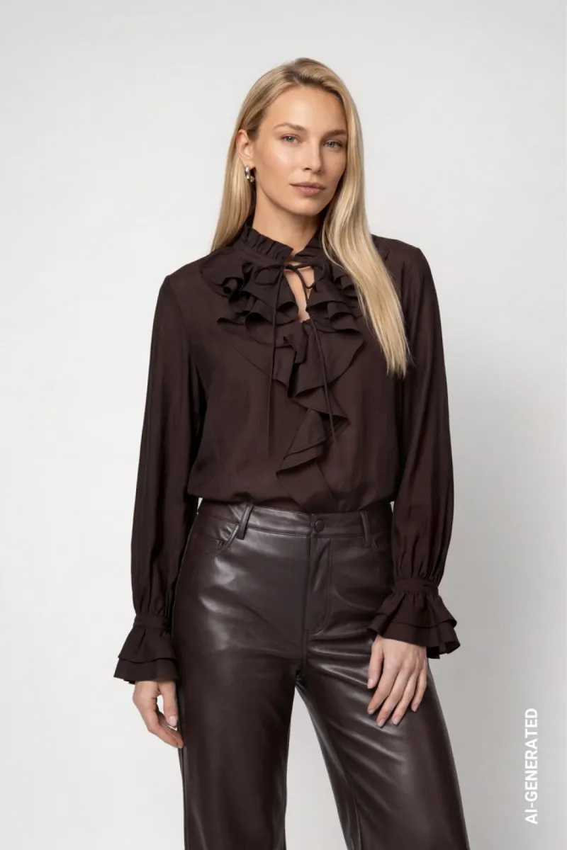 monari-blouse-with-flounces-809717-567-black-coffee-cafe-1 Monari-Blouse with flounces-809717-567 Black coffee-CAFE
