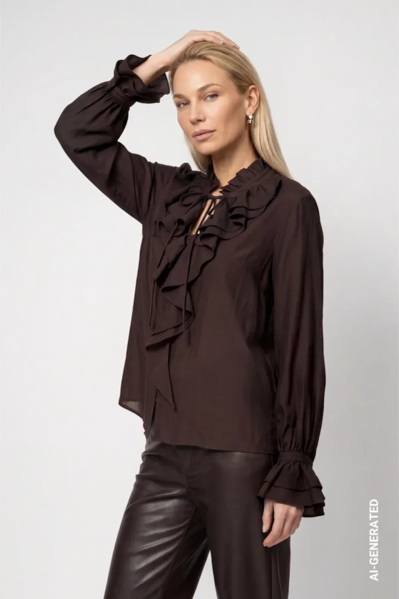 monari-blouse-with-flounces-809717-567-black-coffee-cafe-5 Monari-Blouse with flounces-809717-567 Black coffee-CAFE