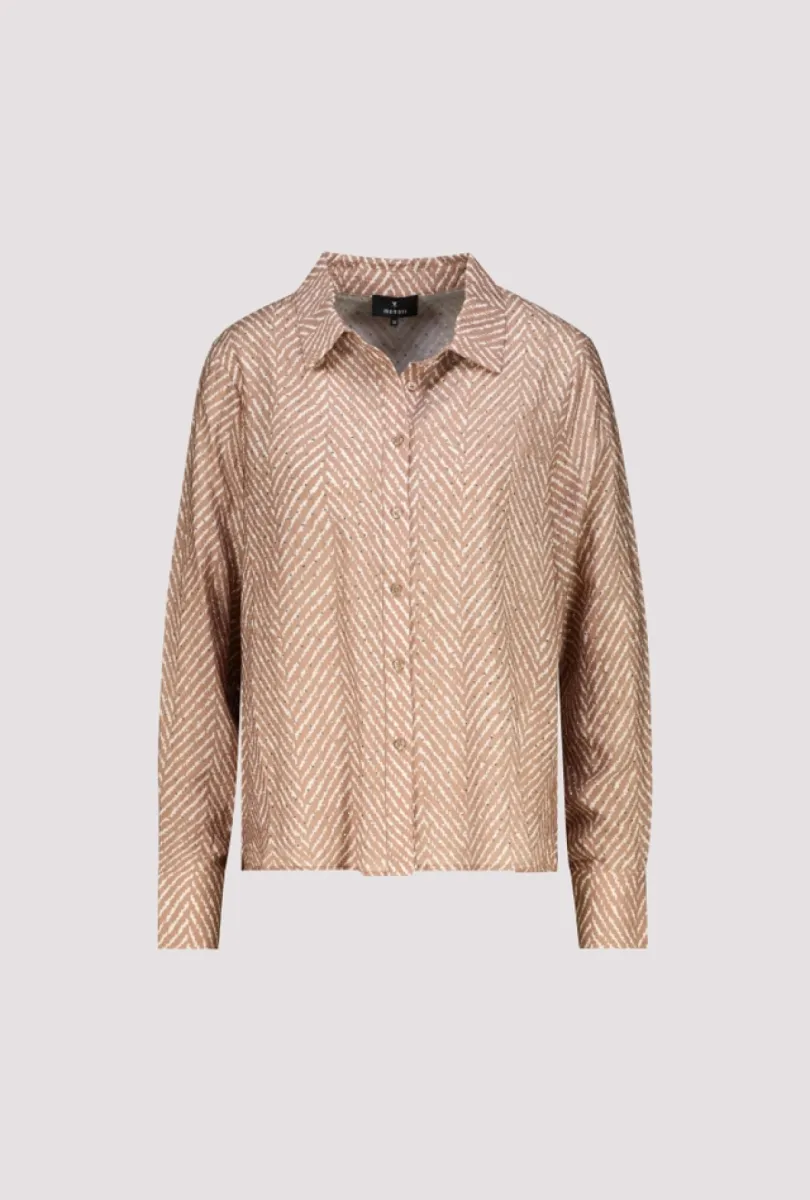 Monari-Blouse with herringbone pattern-809825-528 Brown sugar pattern-BRUIN