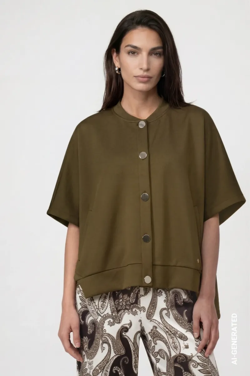 Monari-Cape met knoopsluiting-809993-618 Olive-OLIJF