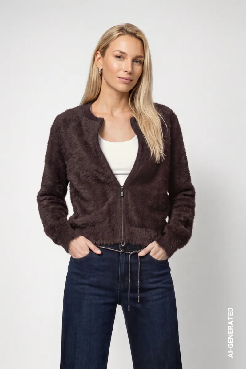 Monari-Cardigan with fluffy texture-809985-567 Black coffee-CAFE