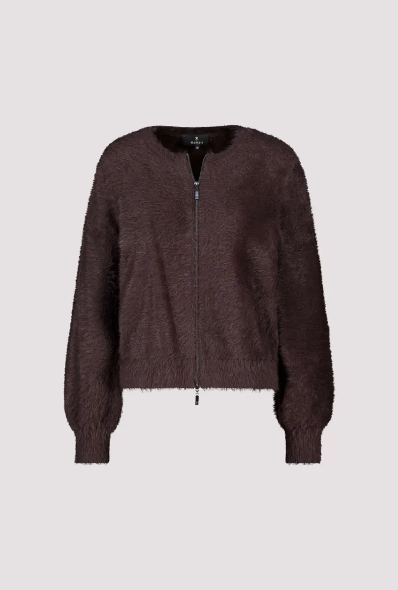 Monari-Cardigan with fluffy texture-809985-567 Black coffee-CAFE