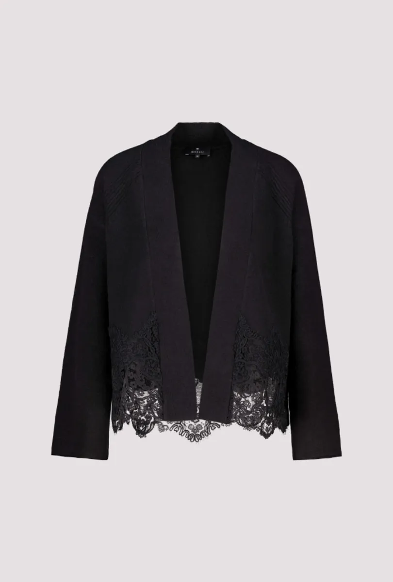 Monari-Cardigan with lace trim-809928-999 Black-ZWART