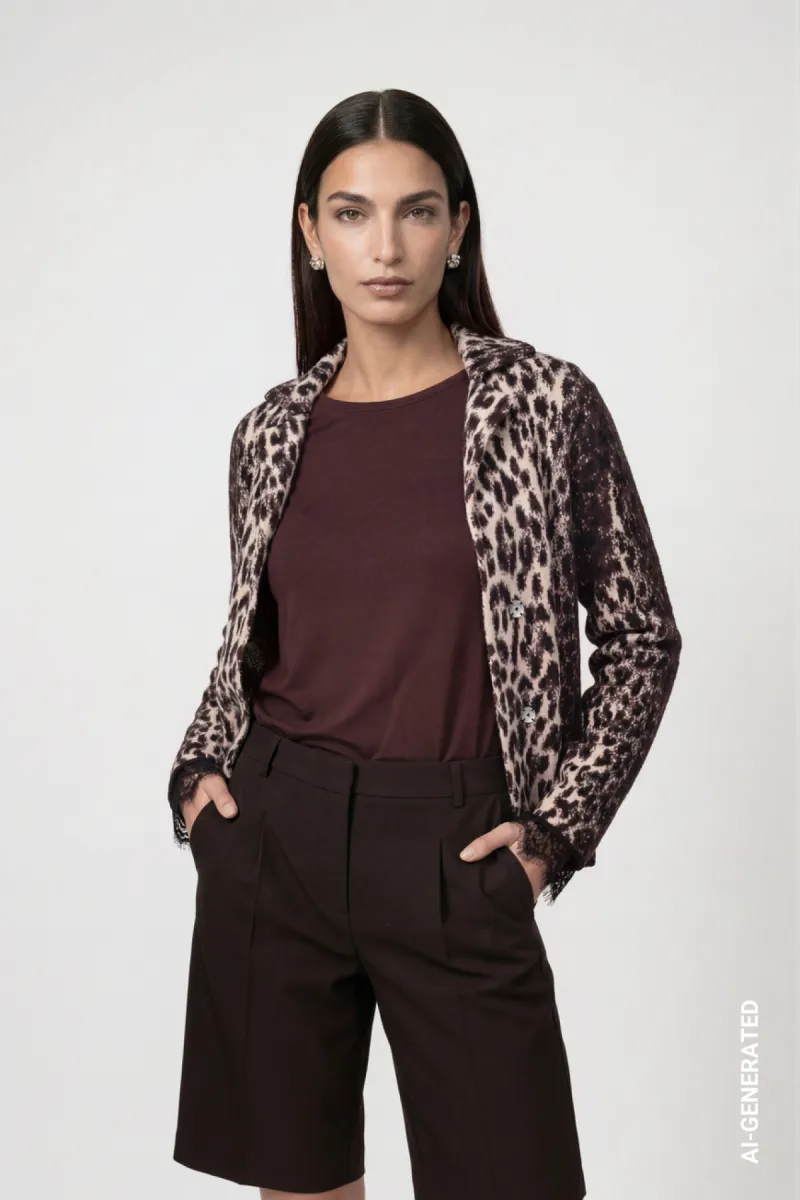 Monari-Cardigan with leopard pattern-809880-569 Black coffee pattern-CAFE