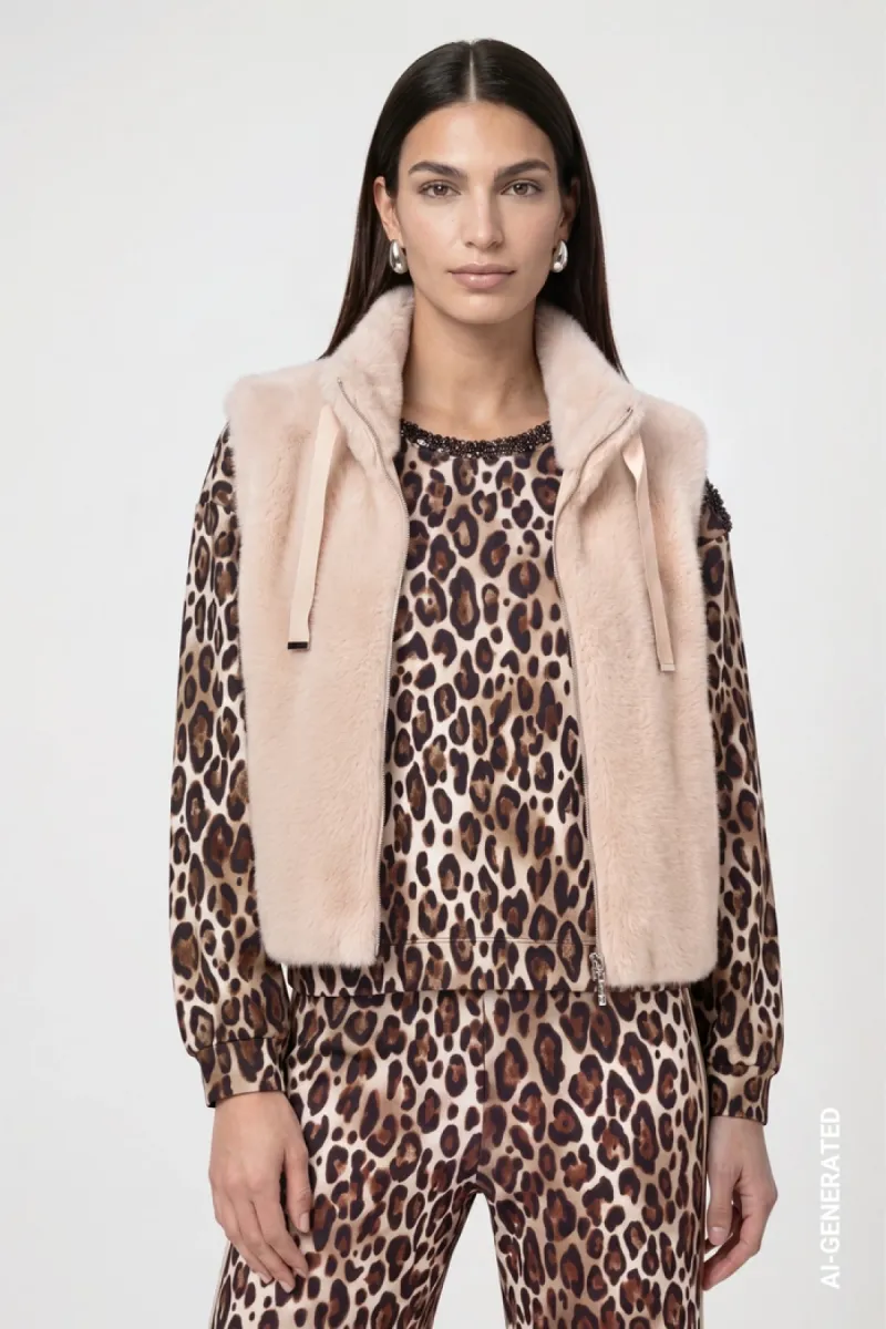 Monari-Faux fur vest-810033-590 Cappuccino-CAFE