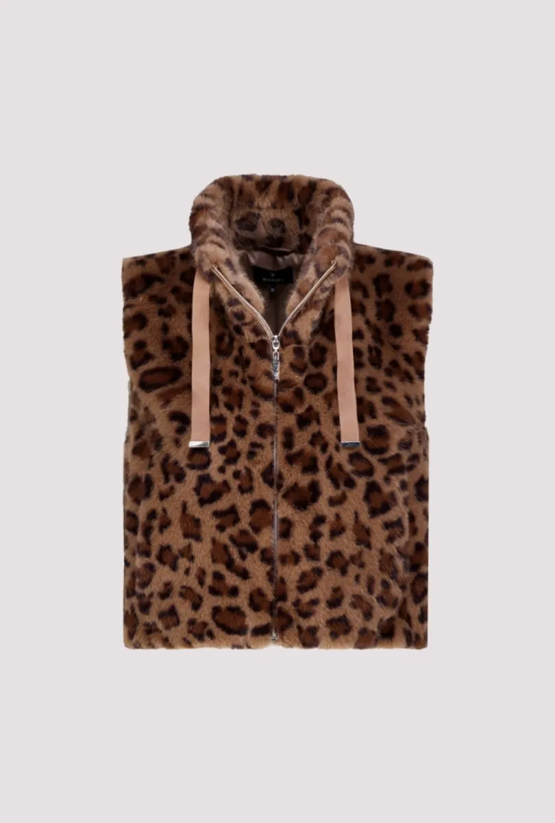 Monari-Faux fur vest-810111-572 Hazel pattern-BRUIN