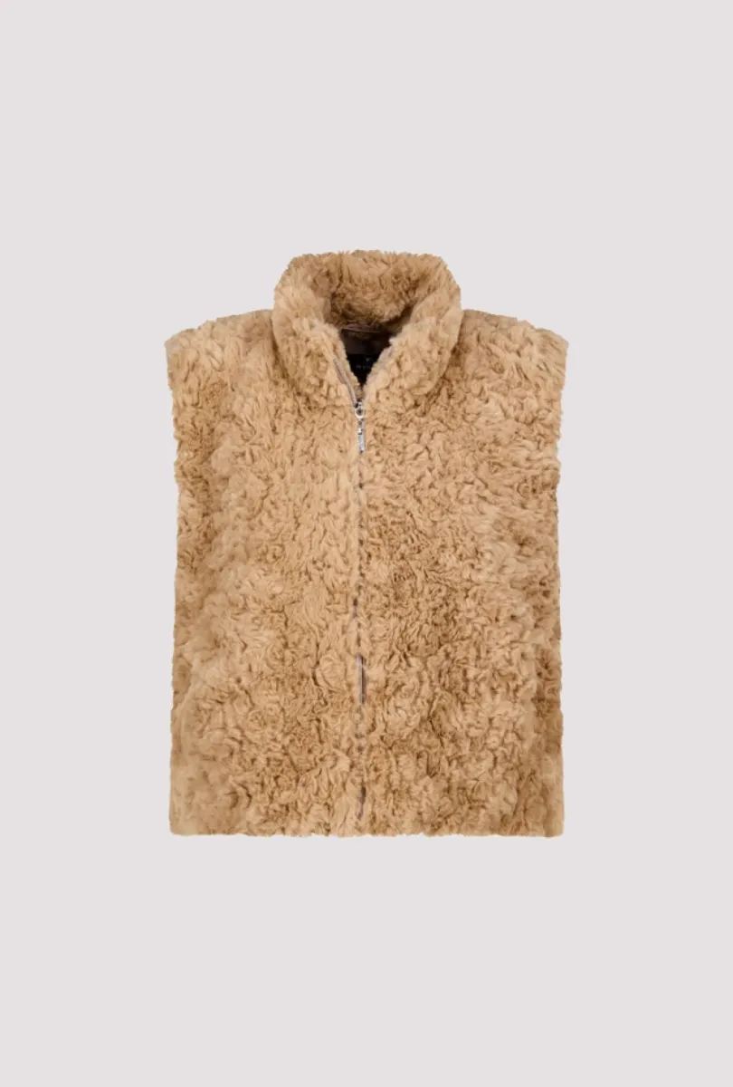 Monari-Faux fur vest with zipper-810030-526 brown sugar-BRUIN
