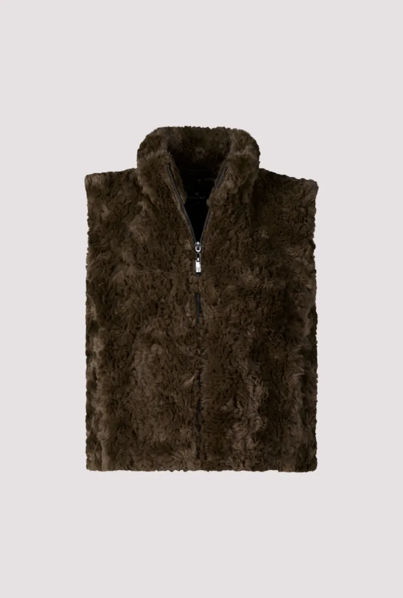 Monari-Faux fur vest with zipper-810030-618 Olive-OLIJF