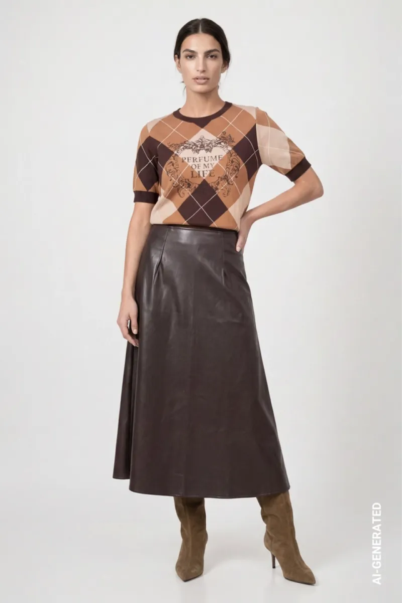 Monari-Faux leather skirt-809743-567 Black coffee-CAFE