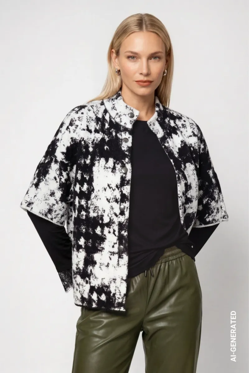 Monari-Gebreide cape met jacquardpatroon-809938-998 Black pattern-ZWART