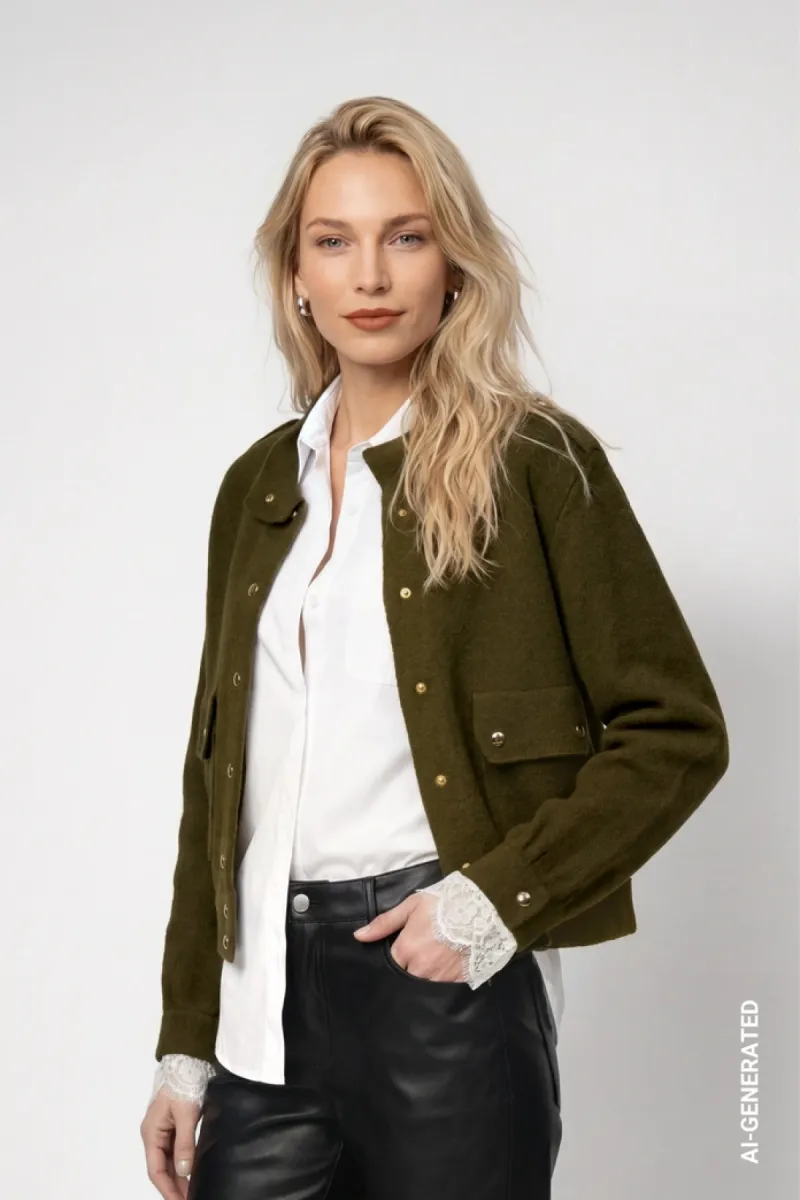Monari-Gebreide vest met decoratieve knopen-809935-618 Olive-OLIJF
