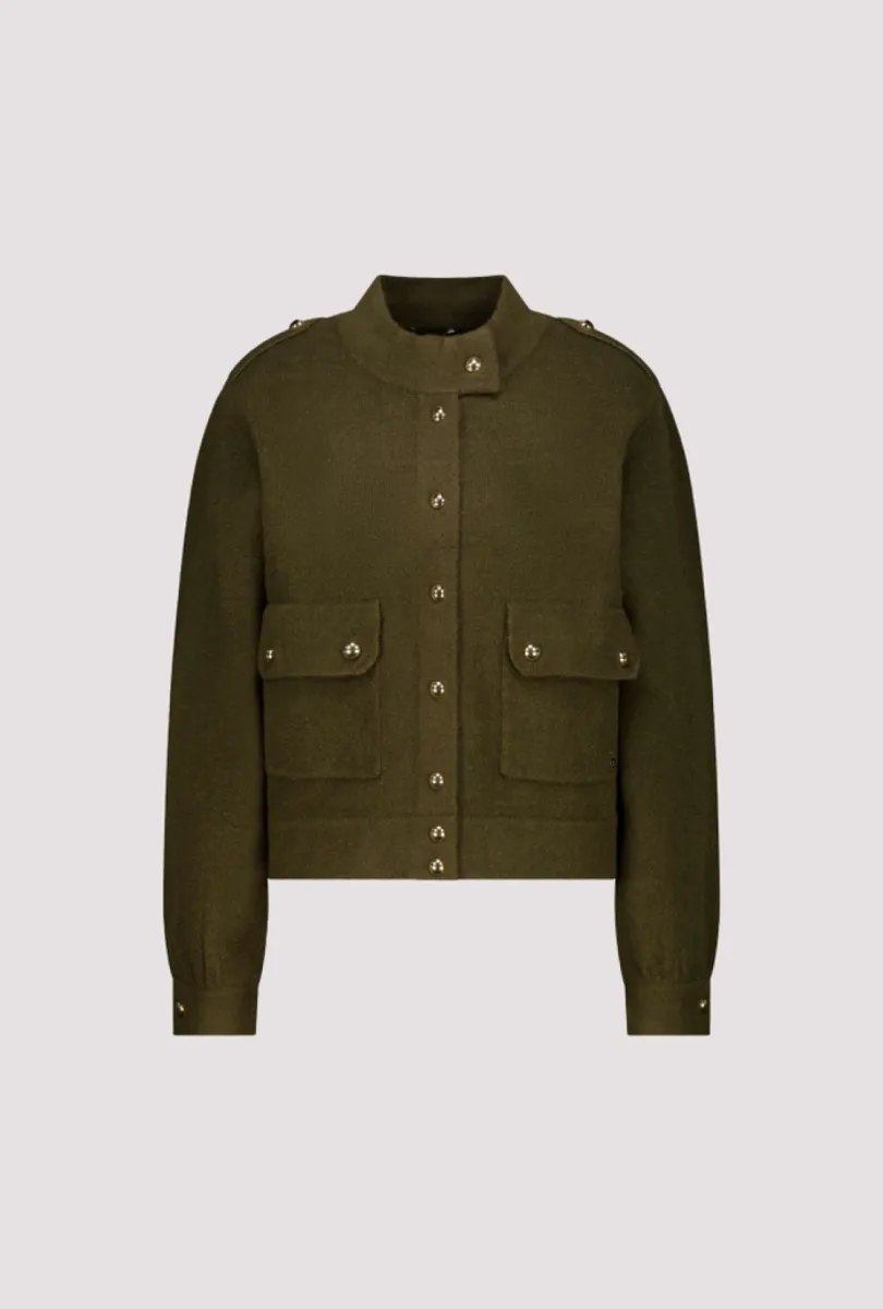 Monari-Gebreide vest met decoratieve knopen-809935-618 Olive-OLIJF
