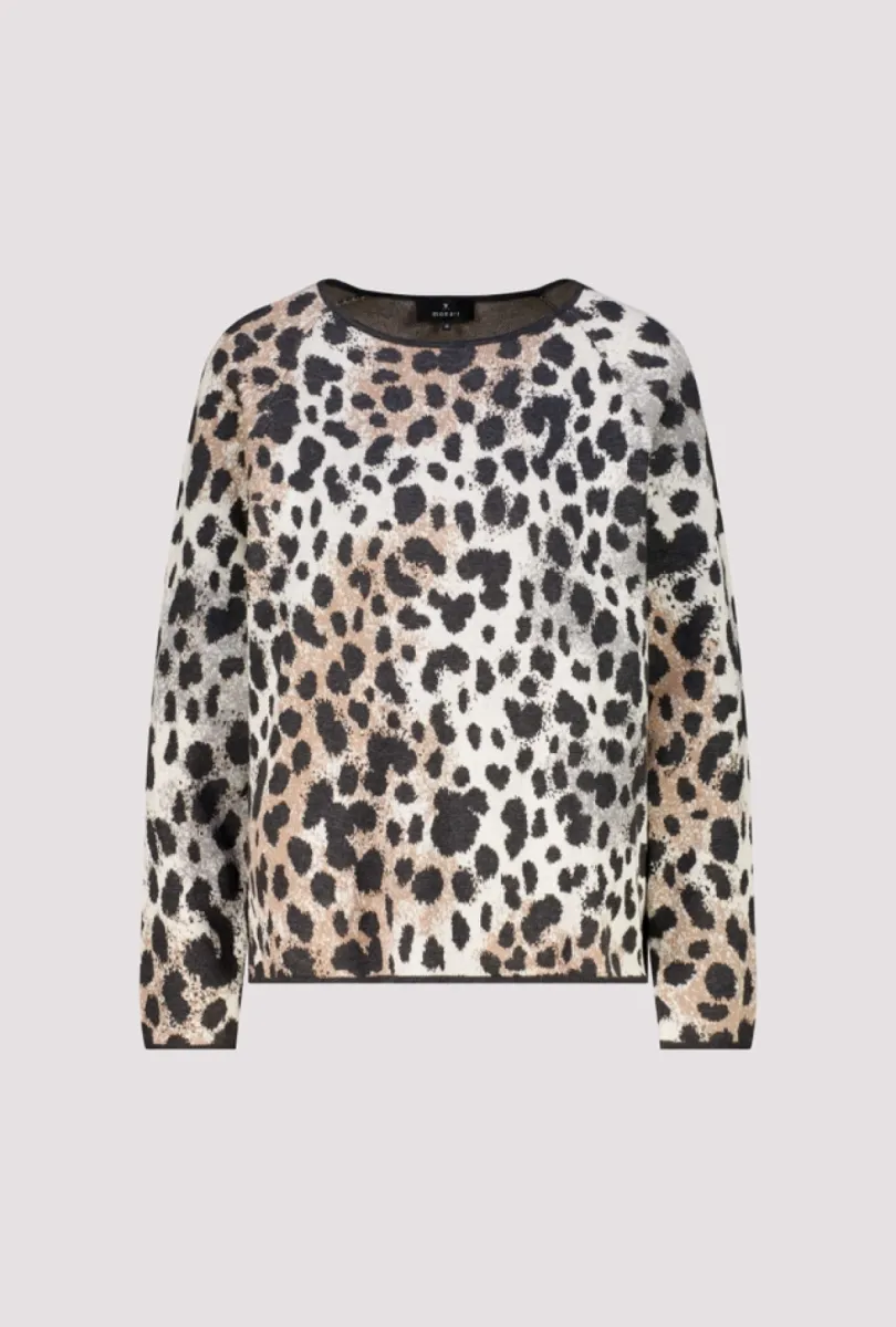 Monari-Knit jumper with leopard jacquard pattern-809960-834 Dark grey melange pattern-DONKER GRIJS/GRAFIET