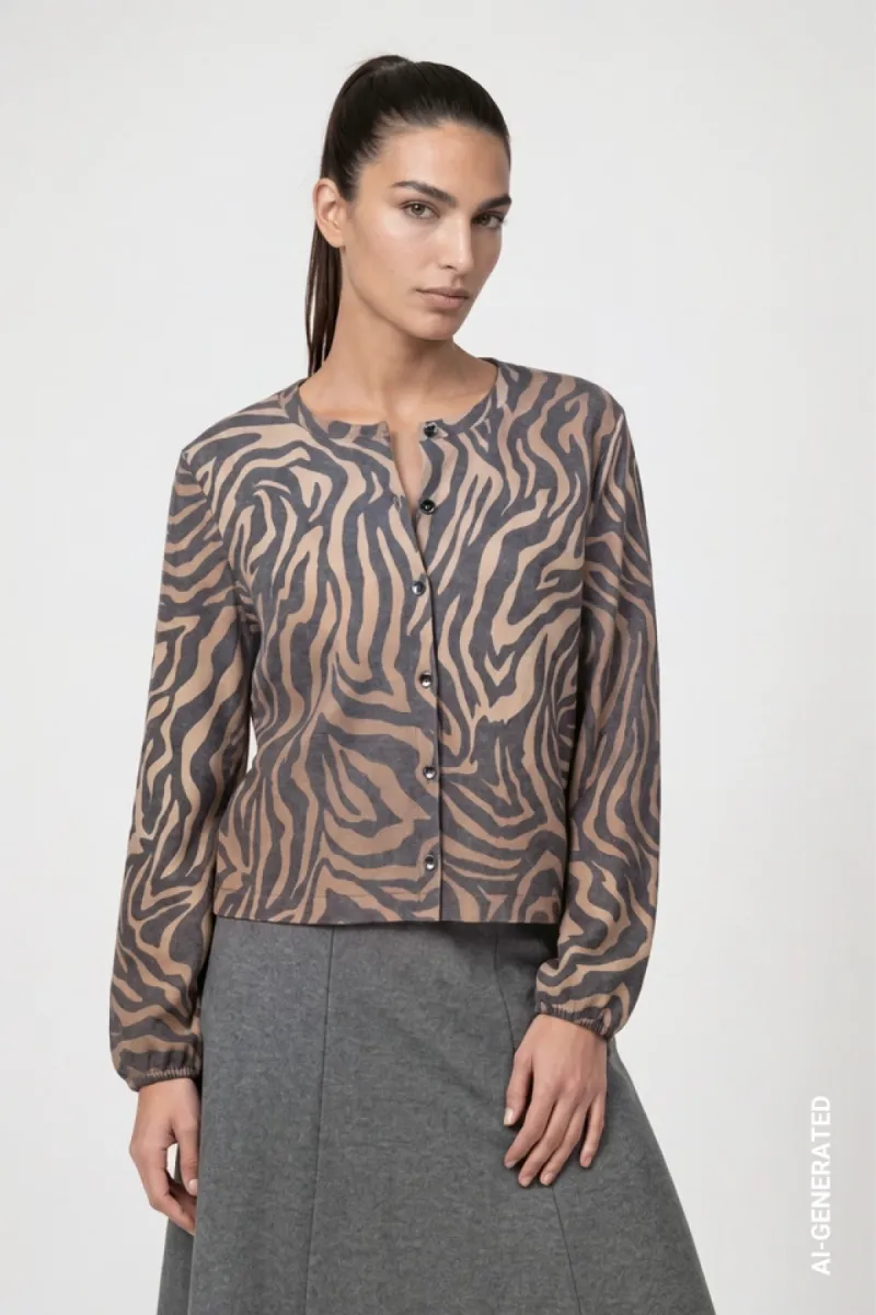 Monari-Knitted cardigan with zebra pattern-809824-528 Brown sugar pattern-BRUIN