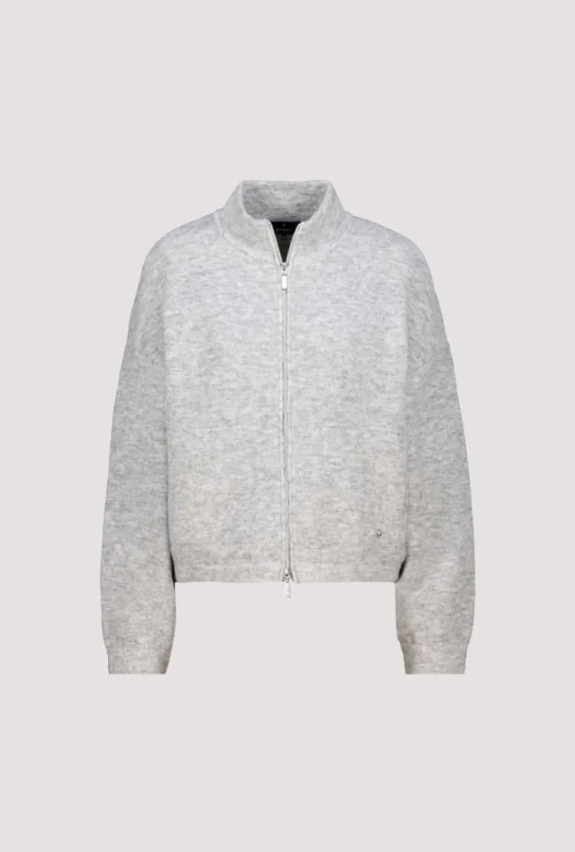 Monari-Knitted cardigan with zipper-809962-849 Light grey melange-LICHT-/PAREL GRIJS