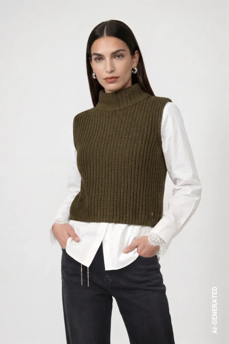Monari-Knitted jumper vest-809984-618 Olive-OLIJF