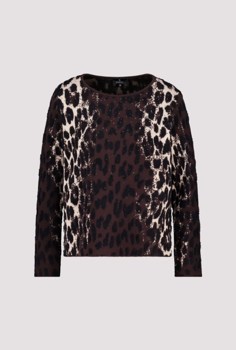 Monari-Knitted jumper with leopard jacquard pattern-809889-569 Black coffee pattern-CAFE