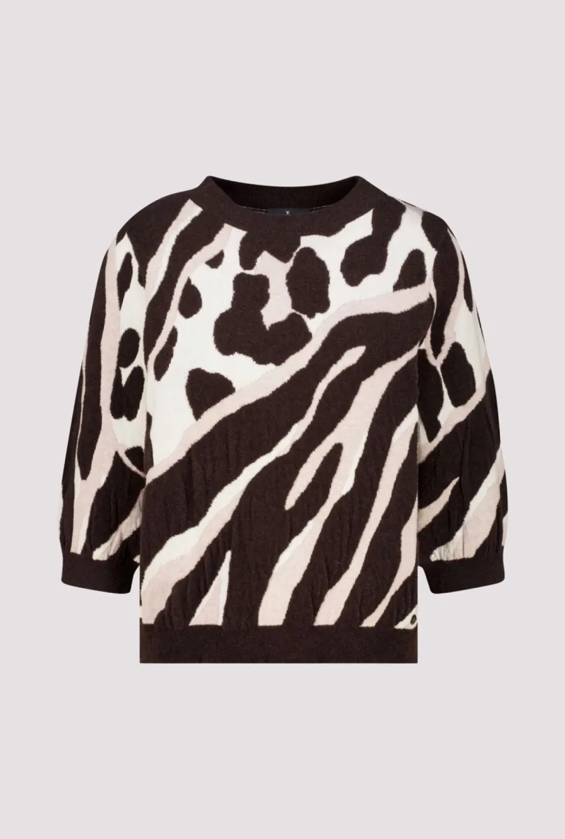 Monari-Knitted jumper with leopard-tiger pattern mix-810069-569 Black coffee pattern-CAFE
