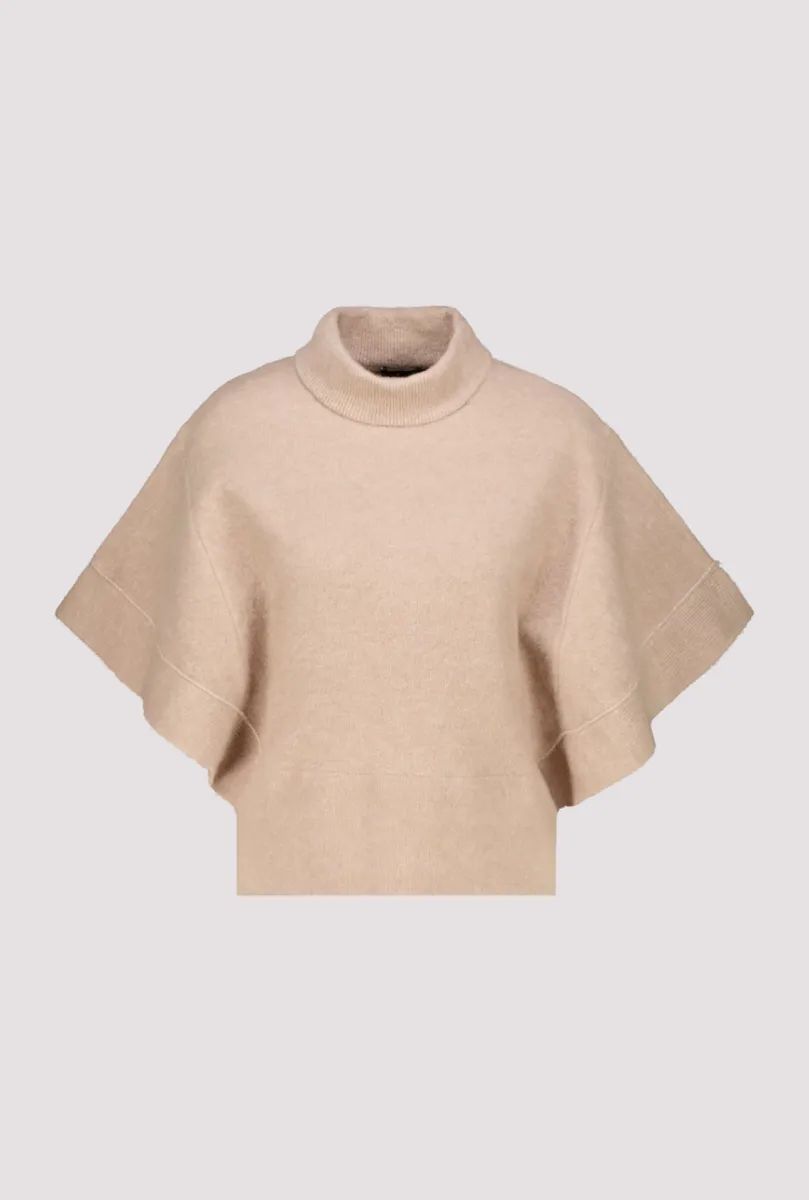 Monari-Knitted jumper with short batwing sleeve-809923-593 Cappuccino melange-CAFE