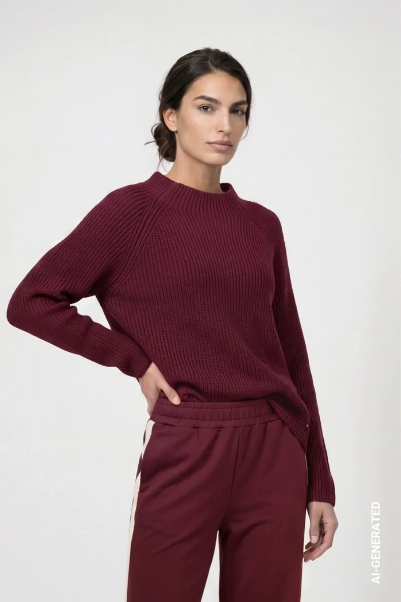 Monari-Knitted jumper with stand-up collar-809982-316 Dark bordeaux-BORDEAUX