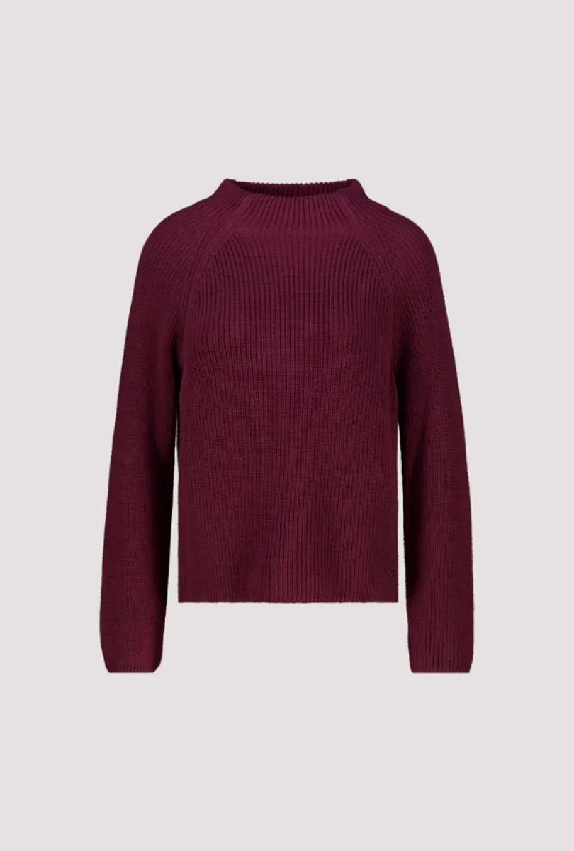 Monari-Knitted jumper with stand-up collar-809982-316 Dark bordeaux-BORDEAUX