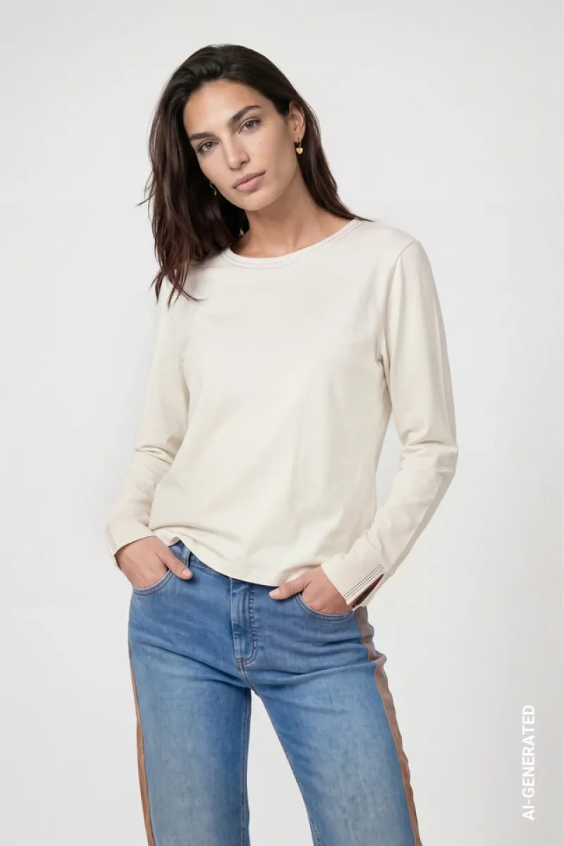Monari-Long sleeve shirt with rhinestone details-810053-160 Antique white-OFF WHITE